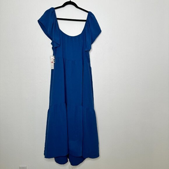 Maggy London Women's Ruffle Sleeve Scoop Neck Tiered Easy Shirtdress Midi 22W - Picture 5 of 7